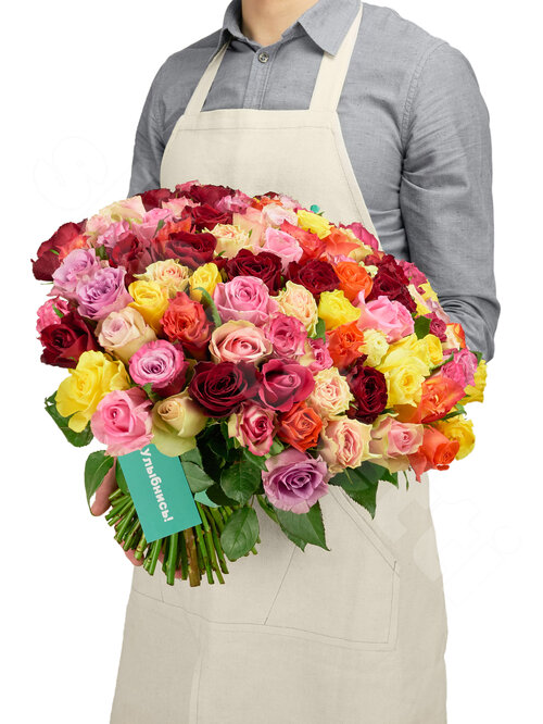 Разноцветные Розы Букет роз Mix 101 шт. 40 см. Skoroletti в г. Липецк