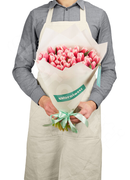 Розовые Тюльпаны Букет Walesa 51 шт. 50 см. Skoroletti в г. Сочи