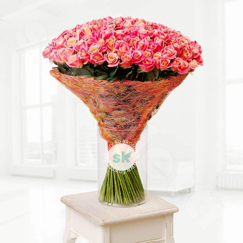 Разноцветные Розы Розы Piggy 101 шт. 80 см. Skoroletti в г. Екатеринбург