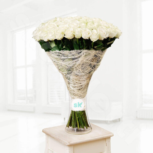 Белые Розы Розы Avalanche 75 шт. 80 см. Skoroletti в г. Екатеринбург