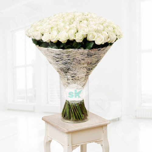 Белые Розы Розы Avalanche 101 шт. 80 см. Skoroletti в г. Екатеринбург